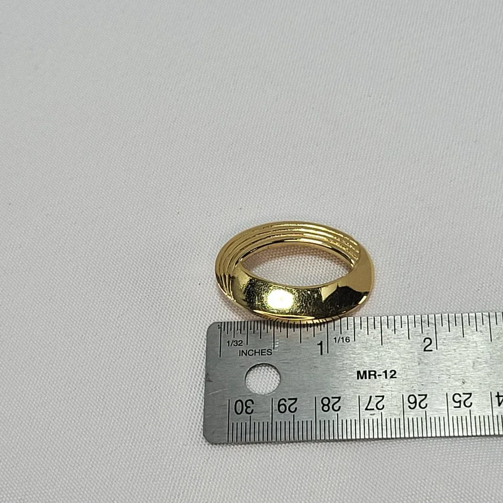 Trifari Oval O Gold Plated Textured Statement Pendant Signed Vintage 1970s Charm